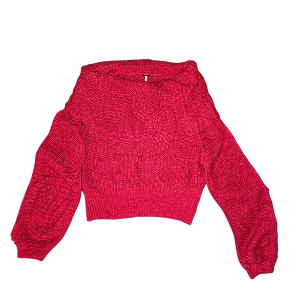 Free People Pink Chunky Wool Blend Knit Off-The- Shoulder  Sweater Size L - Picture 1 of 5